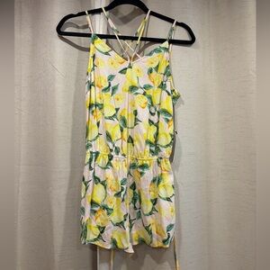 Forever 21 Lemon Print Strappy Romper swim coverup